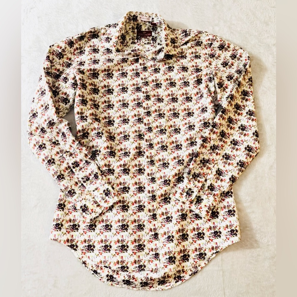 HENRI CHRISTIAN Floral Button Up Shirt Mens XL 15/15.5 34/35 Wrinkle Free EUC